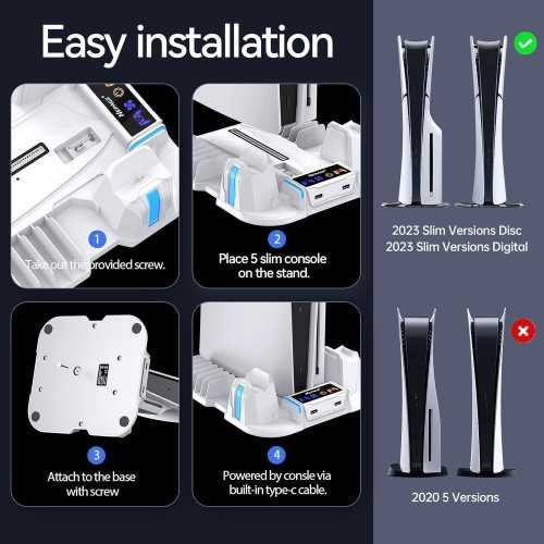 PS5 Slim Console Cooling Stand with Charging Station and Game Storage | TekChoice Electronics