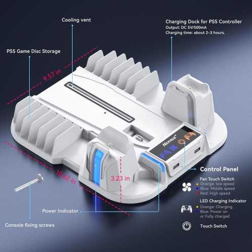 PS5 Slim Console Cooling Stand with Charging Station and Game Storage | TekChoice Electronics