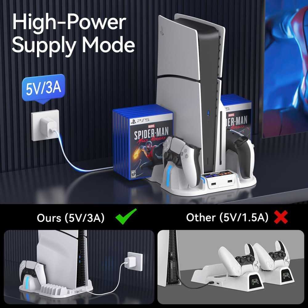 PS5 Slim Console Cooling Stand with Charging Station and Game Storage | TekChoice Electronics