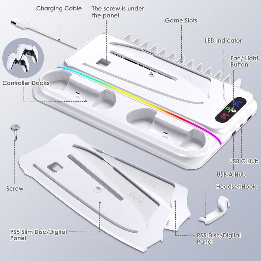 PS5 Cooling Station with Controller Charger and RGB Lights | TekChoice Electronics