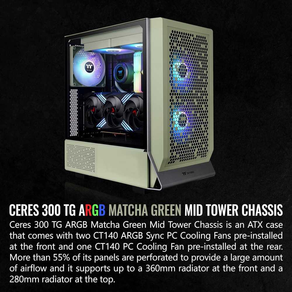 Ceres 300 Matcha Green Mid Tower E-ATX PC Case | TekChoice Electronics
