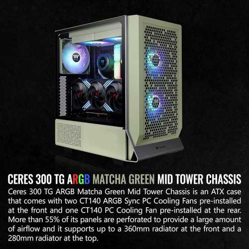 Ceres 300 Matcha Green Mid Tower E-ATX PC Case | TekChoice Electronics