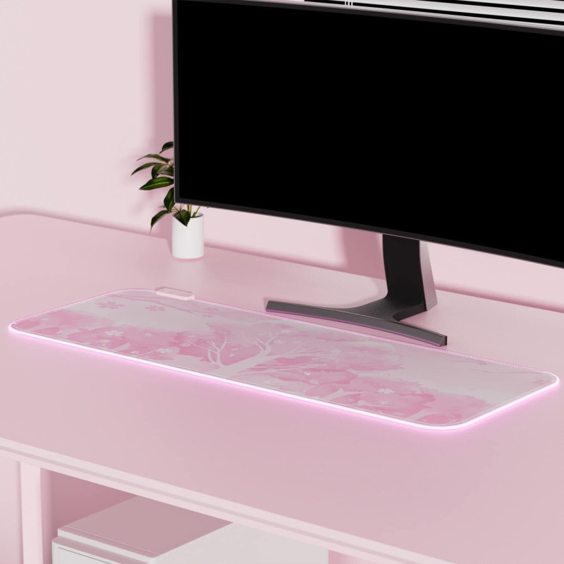 Pink 14 Modes Glow RGB LED Non Slip - Gaming Mouse Pad