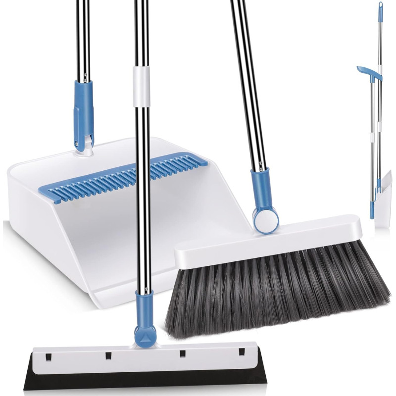 Broom and Upright Dustpan Combo w/ Floor Squeegee - Broom and Dustpan Set