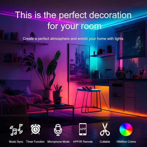 Smart RGB Color Changing LED Lights Synced to Music for Bedroom and Party Ambiance | TekChoice Electronics
