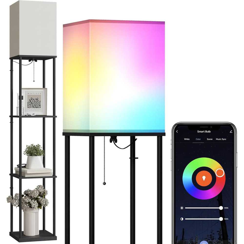 Multifunctional Floor Lamp with Smart Control, RGB Bulb, and 4-Tier Shelves | TekChoice Electronics