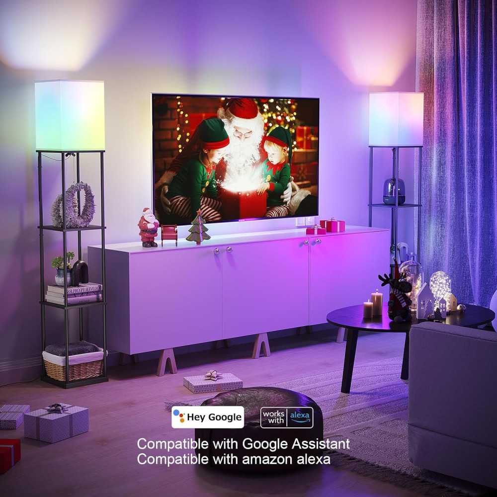 Multifunctional Floor Lamp with Smart Control, RGB Bulb, and 4-Tier Shelves | TekChoice Electronics