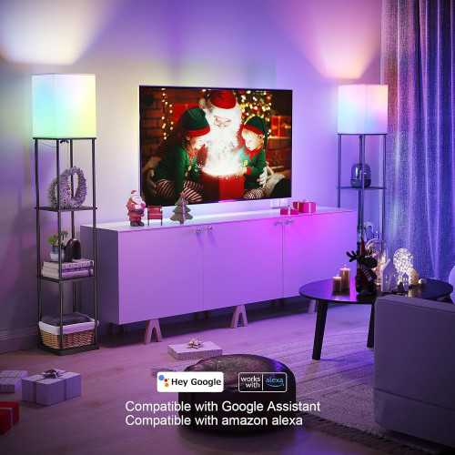Multifunctional Floor Lamp with Smart Control, RGB Bulb, and 4-Tier Shelves | TekChoice Electronics