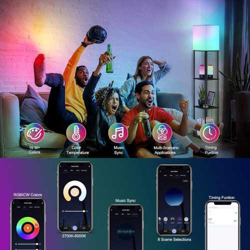 Multifunctional Floor Lamp with Smart Control, RGB Bulb, and 4-Tier Shelves | TekChoice Electronics