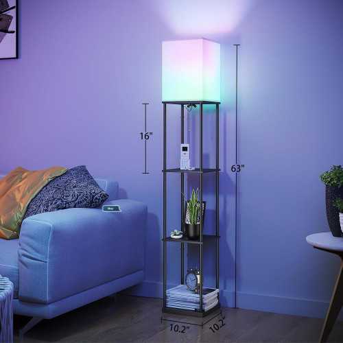 Multifunctional Floor Lamp with Smart Control, RGB Bulb, and 4-Tier Shelves | TekChoice Electronics