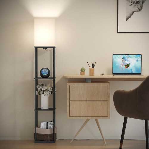 Multifunctional Floor Lamp with Smart Control, RGB Bulb, and 4-Tier Shelves | TekChoice Electronics