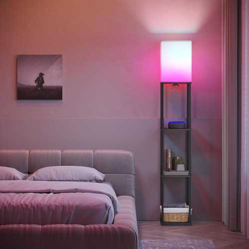 Multifunctional Floor Lamp with Smart Control, RGB Bulb, and 4-Tier Shelves | TekChoice Electronics