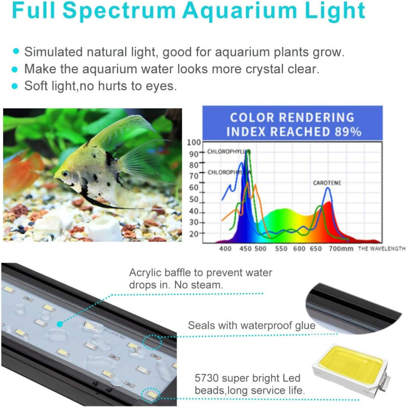 Aluminum Alloy Shell Full Spectrum Aquarium Light with Extendable Brackets