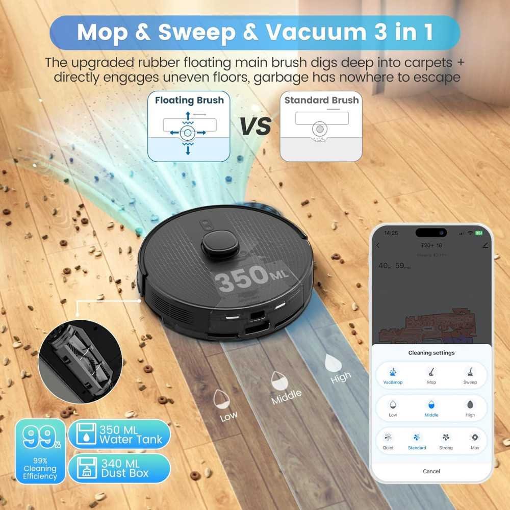 T20+ Robot Vacuum & Mop with Smart Features for Pets, Hard Floors, and Carpets | TekChoice Electronics