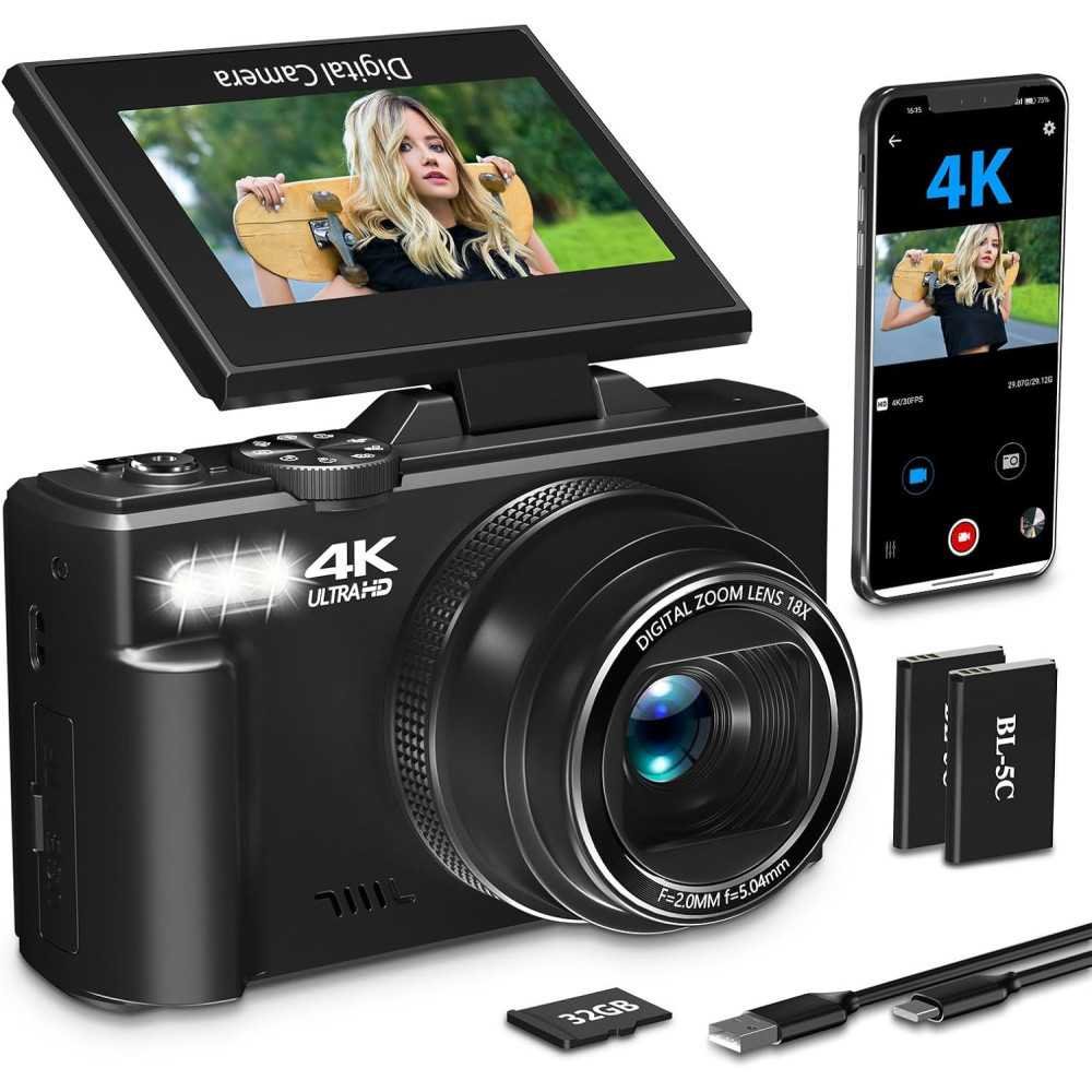 64MP 5K Vlogging Camera with WiFi, Autofocus, and Flip Screen | TekChoice Electronics