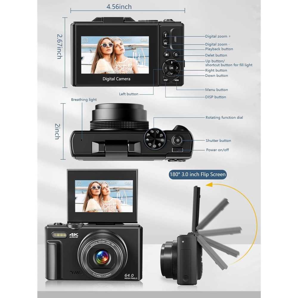 4K Vlogging Camera with 180° Flip Screen and Retro Charm | TekChoice Electronics