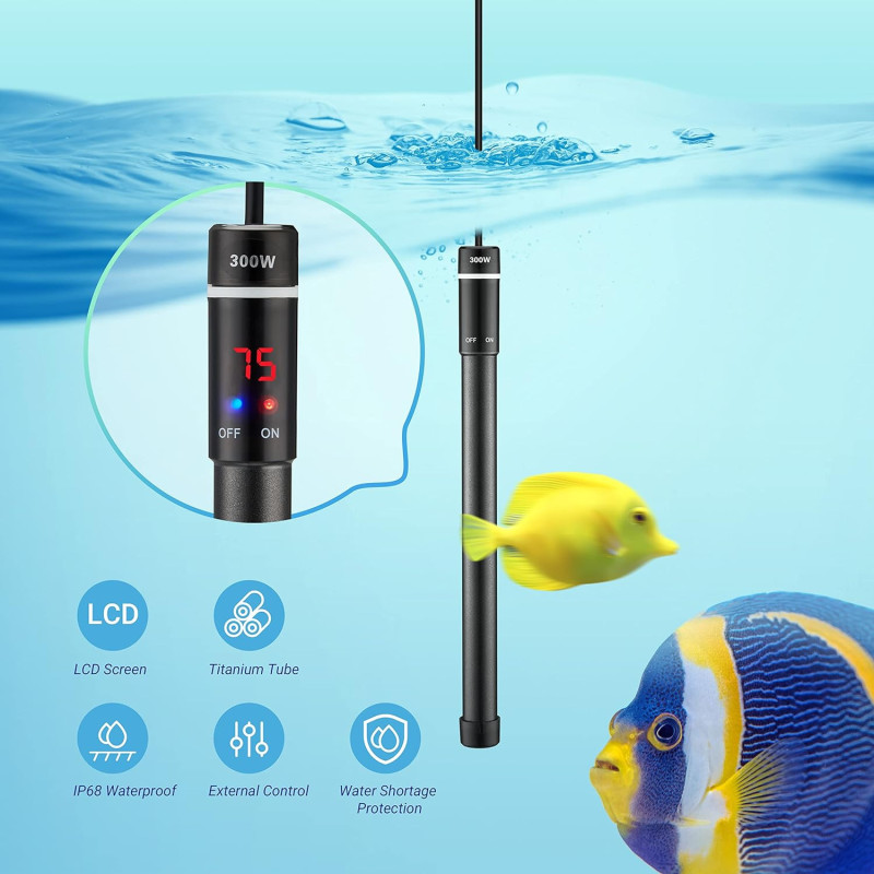 300W Titanium Aquarium Heater, designed for both freshwater and saltwater tanks