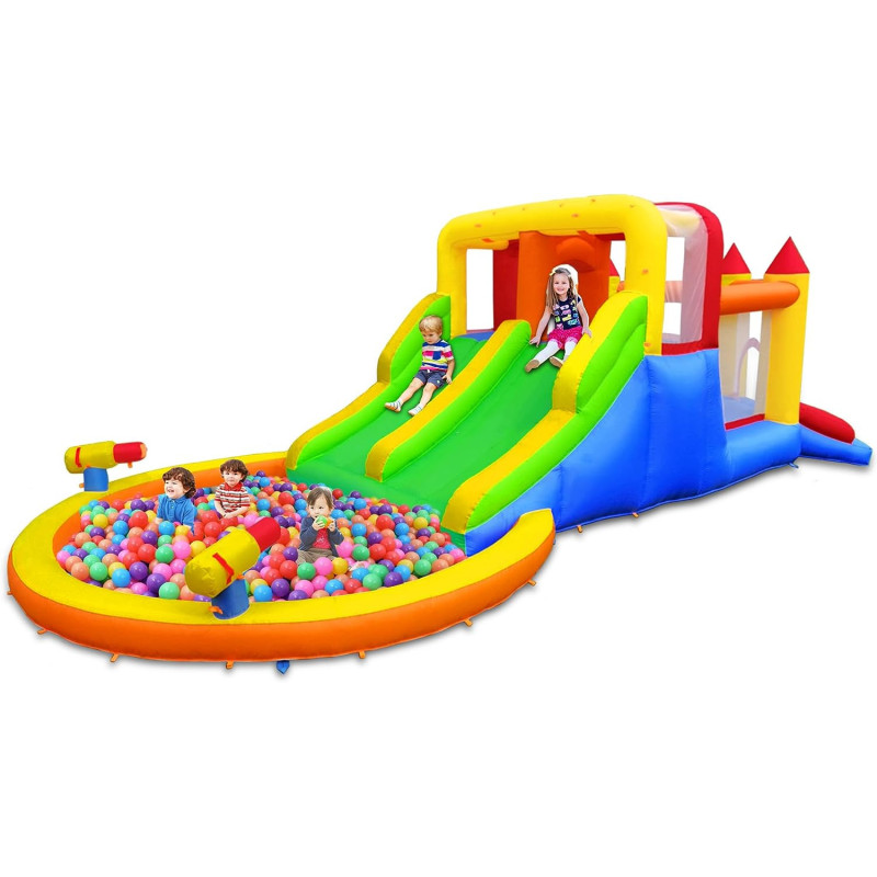 Inflatable Bounce House w/ Water Slide and Large Splash Pool