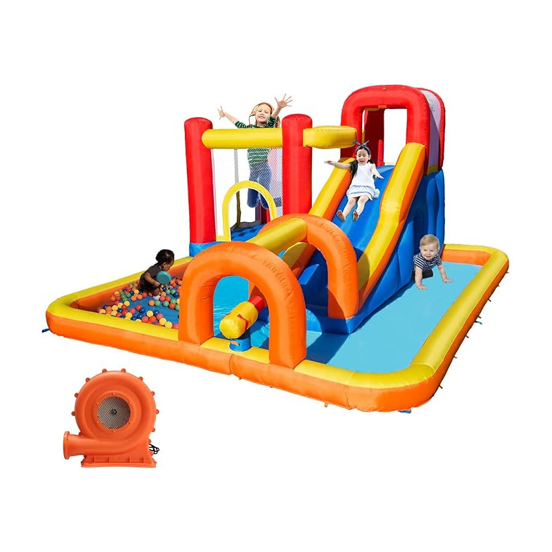 Inflatable Bounce House w/ Water Slide and Large Splash Pool