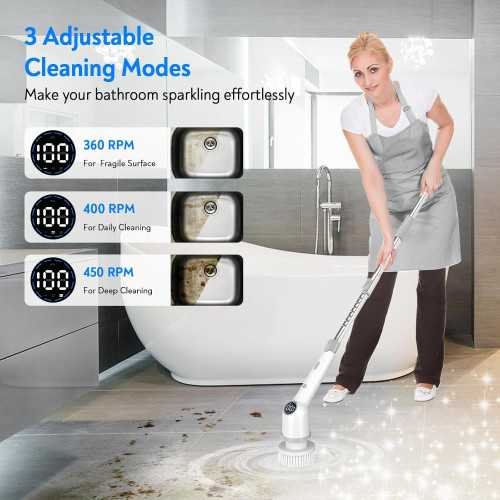 Cordless Electric Spin Scrubber with 8 Replacement Heads and Triple Speeds | TekChoice Electronics