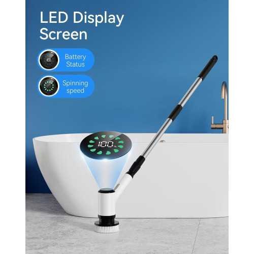 Cordless Power Spin Scrubber with Extended Reach and Speeds for Sparkling Bathtubs, Tiles, and Floors | TekChoice Electronics