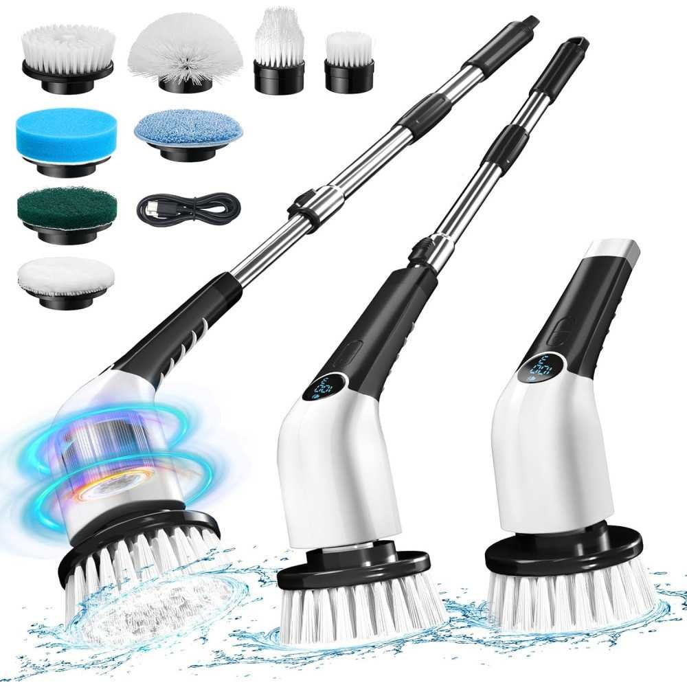 Cordless Power Scrubber with 8 Interchangeable Brush Heads and Voice Assistant | TekChoice Electronics