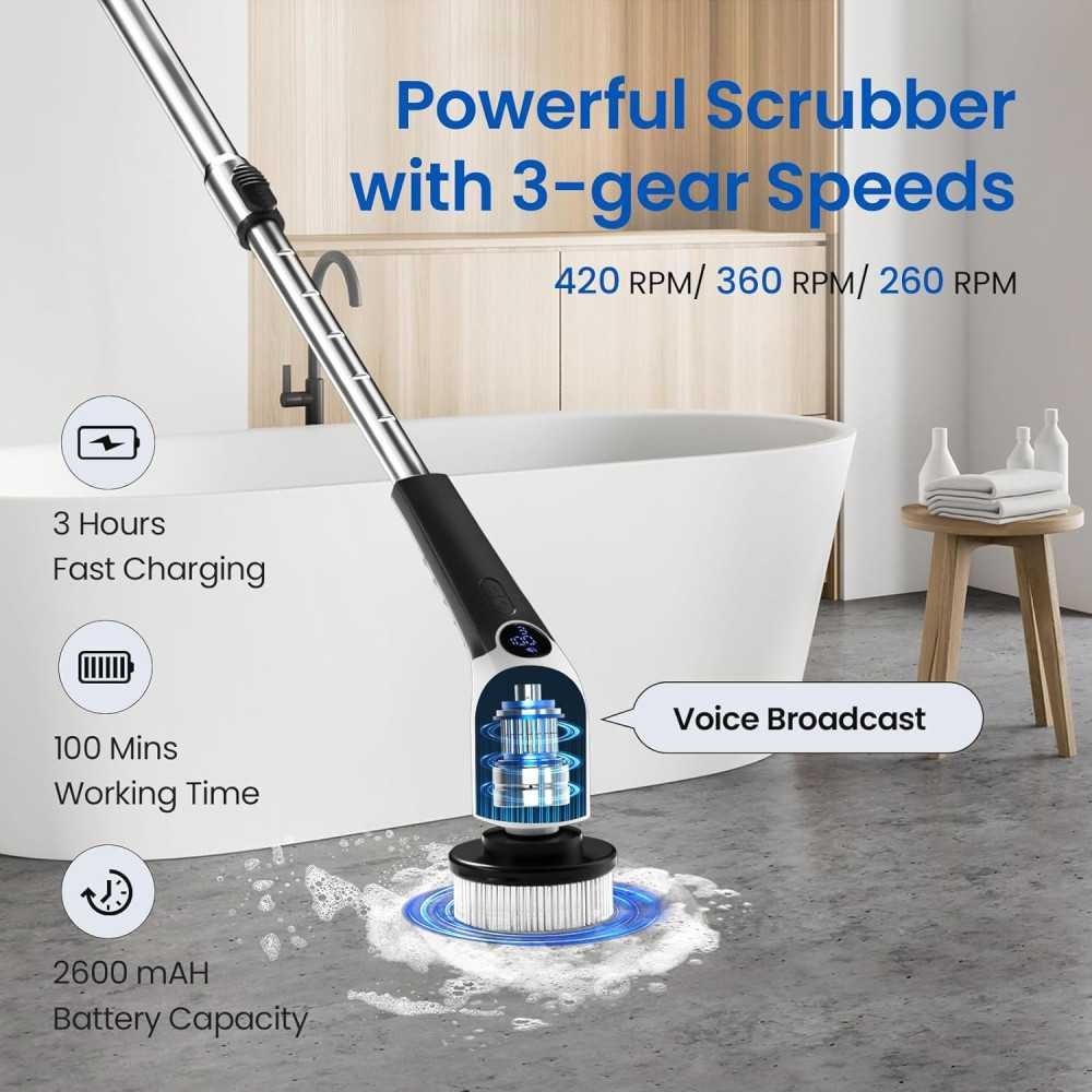 Cordless Power Scrubber with 8 Interchangeable Brush Heads and Voice Assistant | TekChoice Electronics