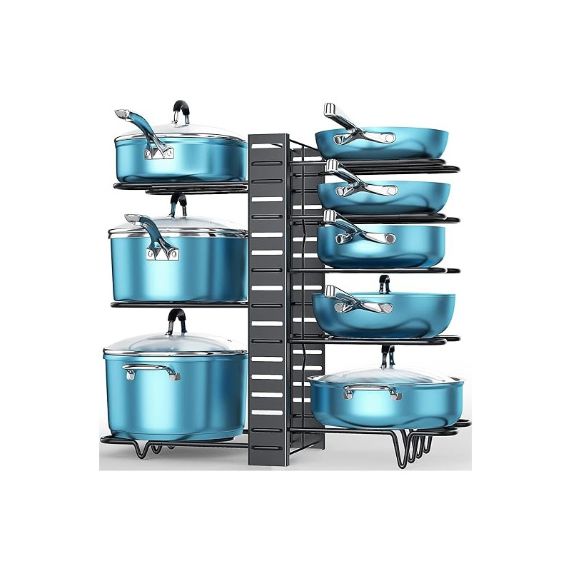 Pots and Pans Organizer: 8-Tier, Versatile with 3 Customizable Approaches