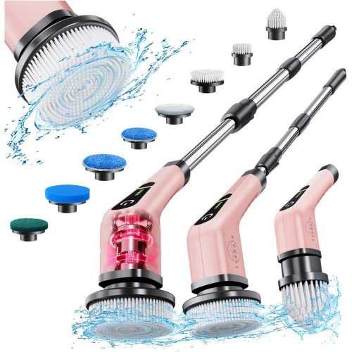 Cordless Electric Spin Scrubber with 8 Brush Heads, Adjustable Speed, and Detachable Handle | TekChoice Electronics