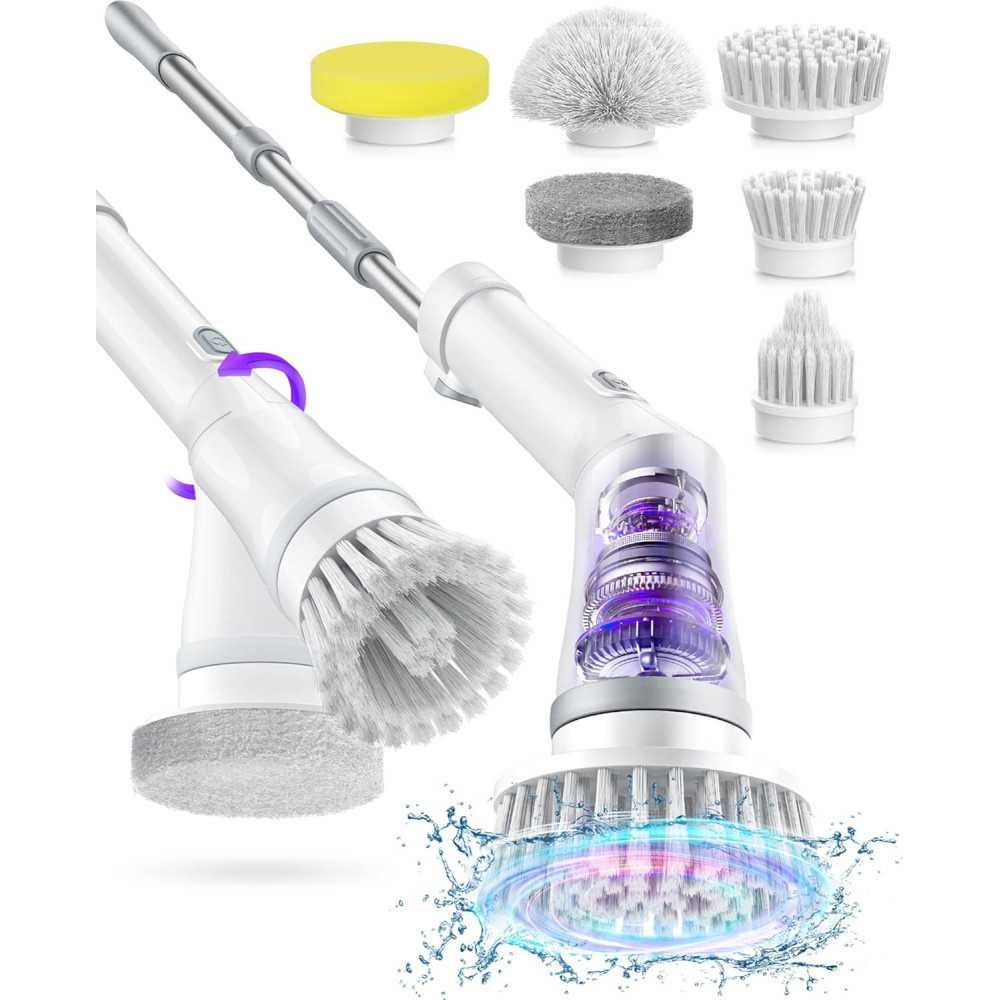Cordless Shower Scrubber with Dual Speed and 6 Interchangeable Brush Heads | TekChoice Electronics