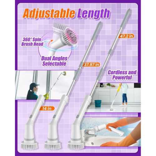 Cordless Shower Scrubber with Dual Speed and 6 Interchangeable Brush Heads | TekChoice Electronics