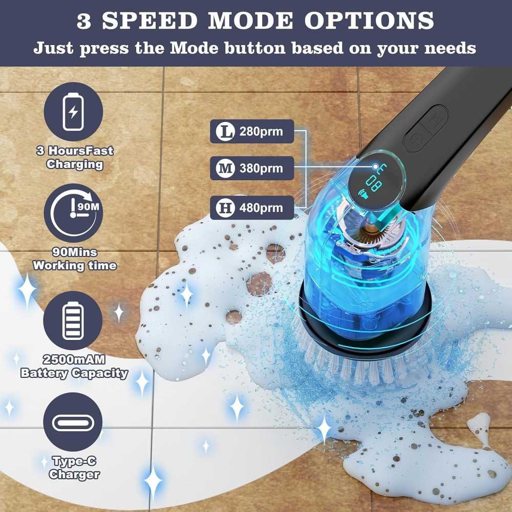 Electric Spin Scrubber with 8 Brush Heads and Adjustable Speeds | TekChoice Electronics