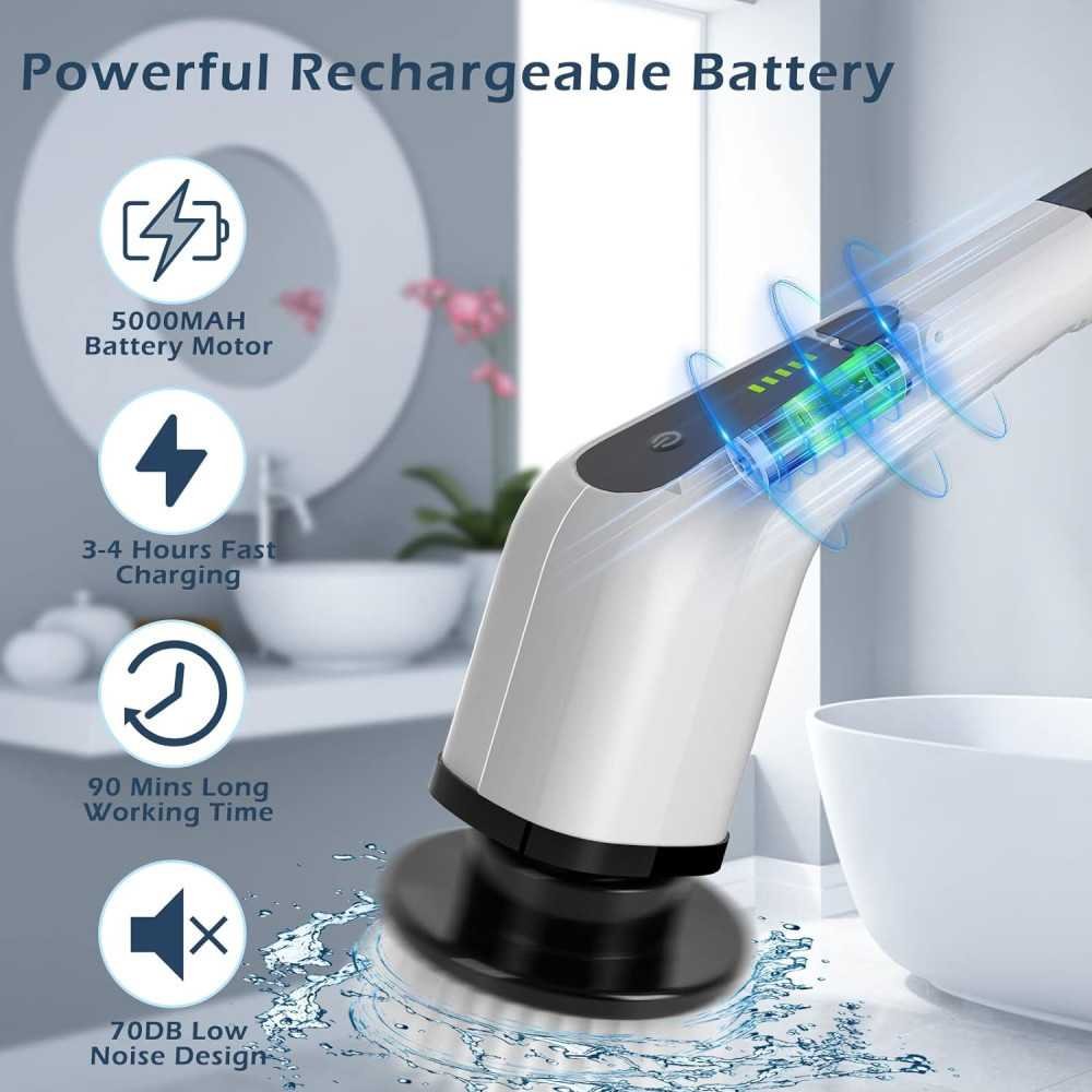 Cordless Electric Spin Scrubber with 8 Interchangeable Brushes and 2 Speed Settings | TekChoice Electronics