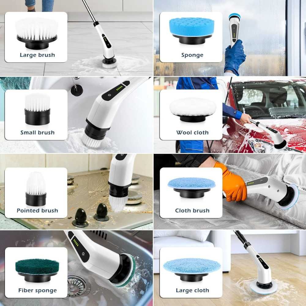 Cordless Electric Spin Scrubber with 8 Interchangeable Brushes and 2 Speed Settings | TekChoice Electronics