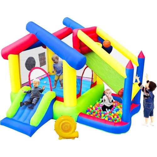 Inflatable Bounce House Adventure Package with Slide, Ball Pool, Basketball, and Dart Game | TekChoice Electronics