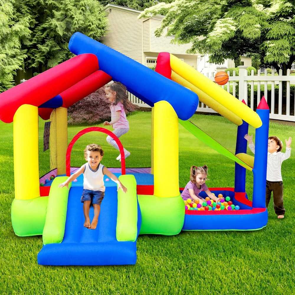 Inflatable Bounce House Adventure Package with Slide, Ball Pool, Basketball, and Dart Game | TekChoice Electronics