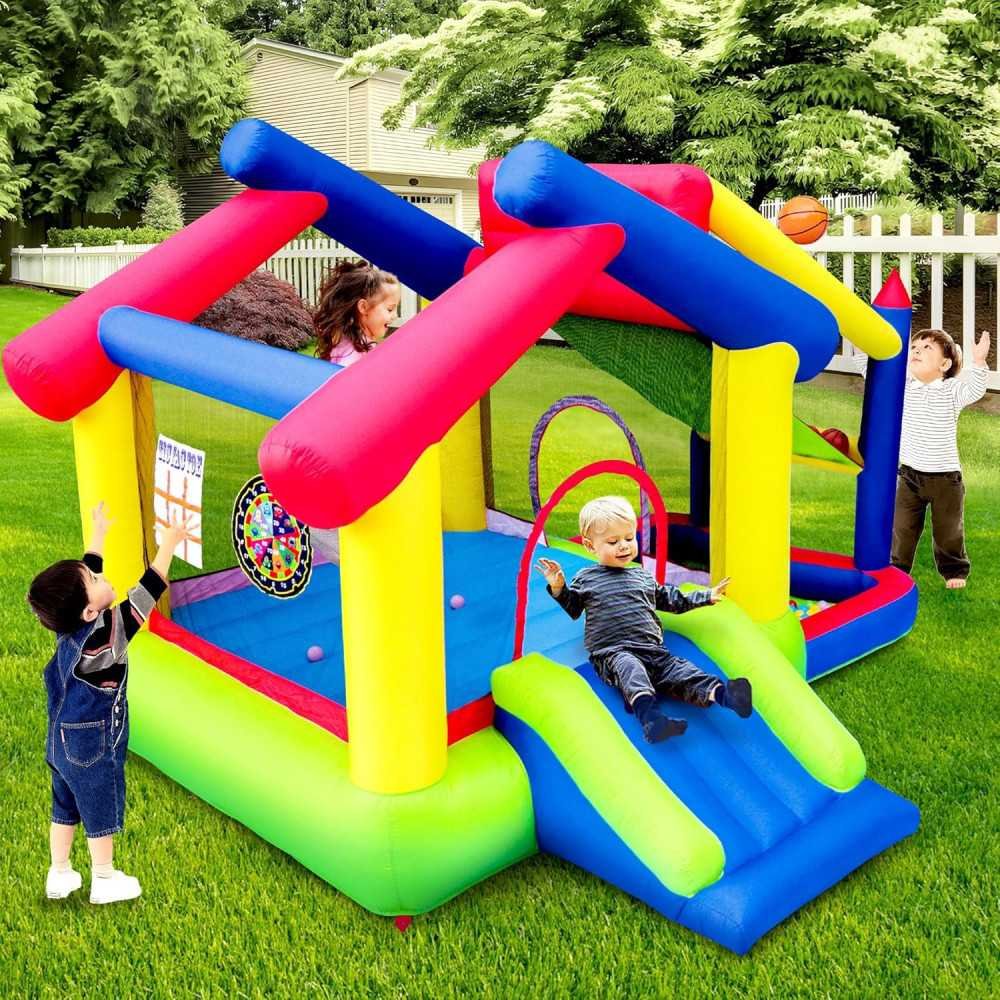 Inflatable Bounce House Adventure Package with Slide, Ball Pool, Basketball, and Dart Game | TekChoice Electronics