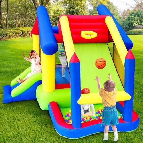 Inflatable Bounce House Adventure Package with Slide, Ball Pool, Basketball, and Dart Game | TekChoice Electronics