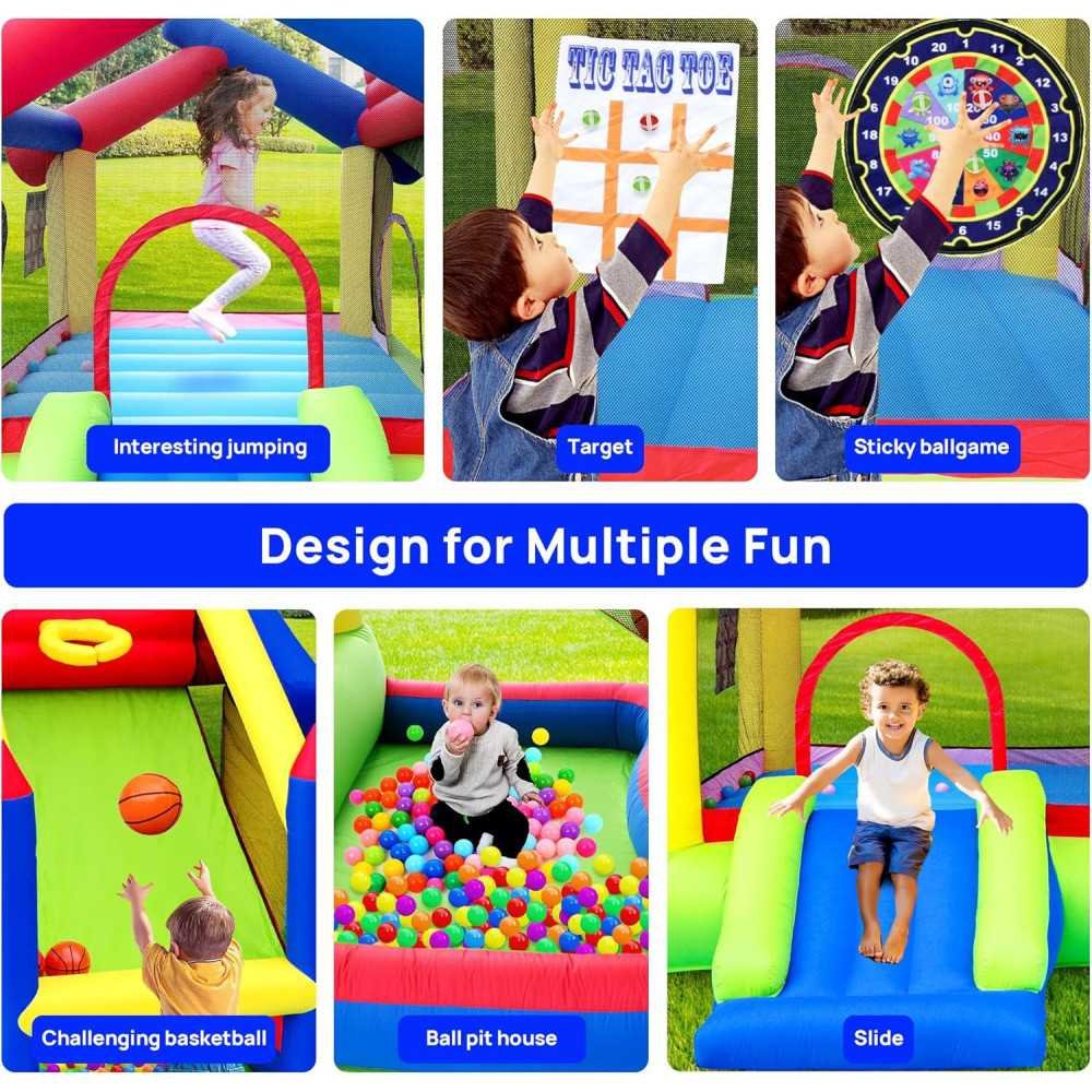 Inflatable Bounce House Adventure Package with Slide, Ball Pool, Basketball, and Dart Game | TekChoice Electronics