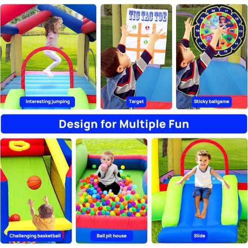 Inflatable Bounce House Adventure Package with Slide, Ball Pool, Basketball, and Dart Game | TekChoice Electronics