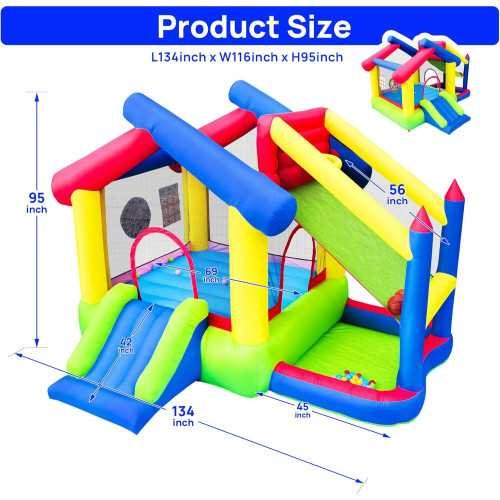 Inflatable Bounce House Adventure Package with Slide, Ball Pool, Basketball, and Dart Game | TekChoice Electronics