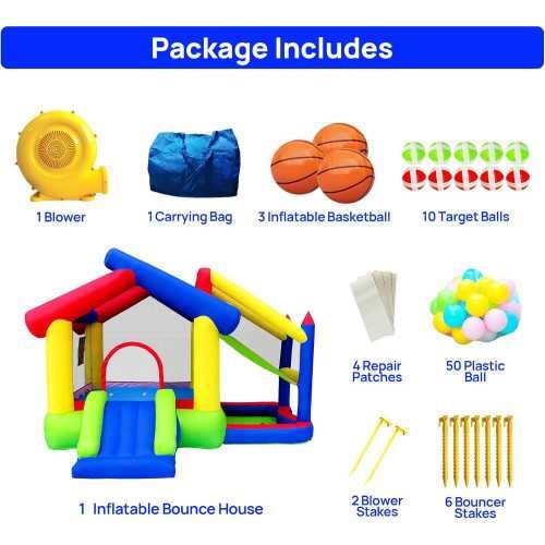 Inflatable Bounce House Adventure Package with Slide, Ball Pool, Basketball, and Dart Game | TekChoice Electronics