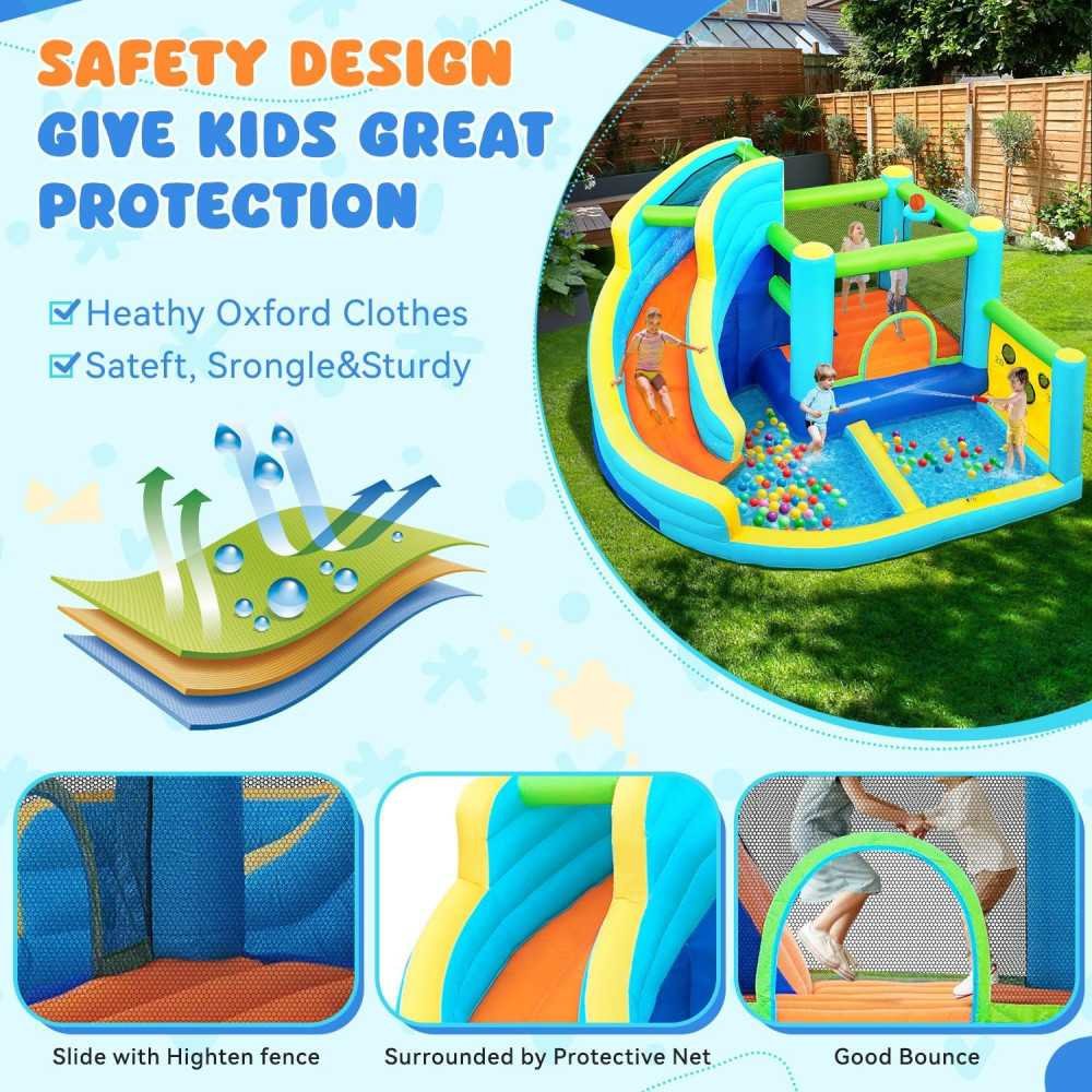 Inflatable Bounce House Adventure with Water Slide, Climbing Wall, Ball Shooting, and Splash Pool | TekChoice Electronics