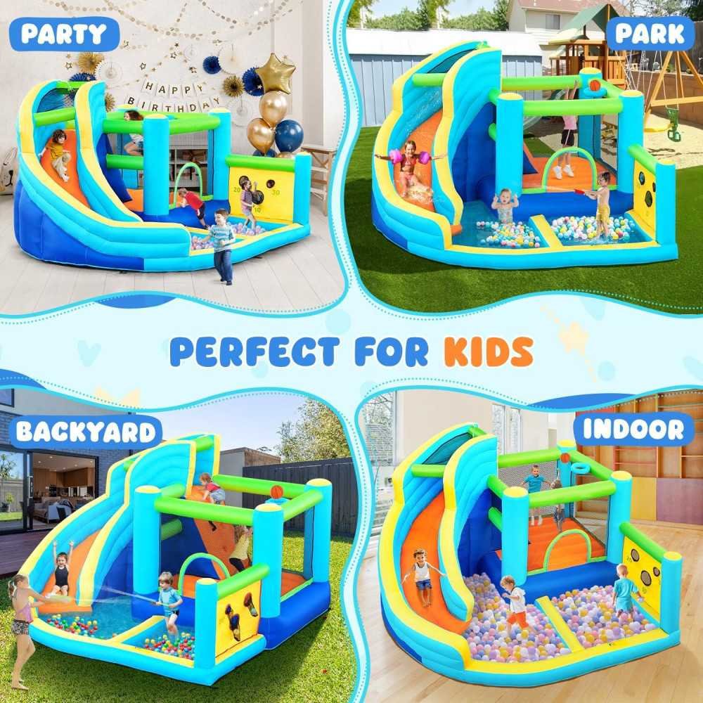 Inflatable Bounce House Adventure with Water Slide, Climbing Wall, Ball Shooting, and Splash Pool | TekChoice Electronics