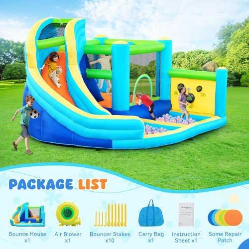 Inflatable Bounce House Adventure with Water Slide, Climbing Wall, Ball Shooting, and Splash Pool | TekChoice Electronics