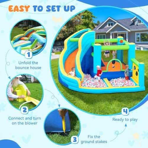 Inflatable Bounce House Adventure with Water Slide, Climbing Wall, Ball Shooting, and Splash Pool | TekChoice Electronics