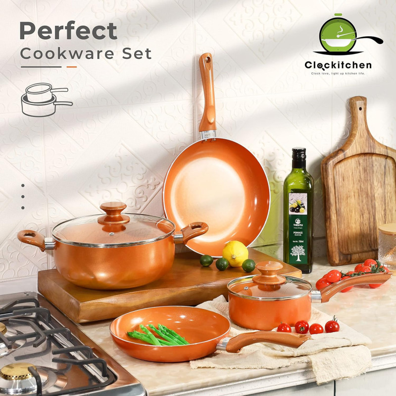 6-Piece Aluminum Cookware Set with Nonstick Ceramic Coating and Lid