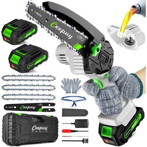 Portable Mini Chainsaw for Tree Branches and Wood Cutting - Includes 2 Batteries and 3 Chains | TekChoice Electronics