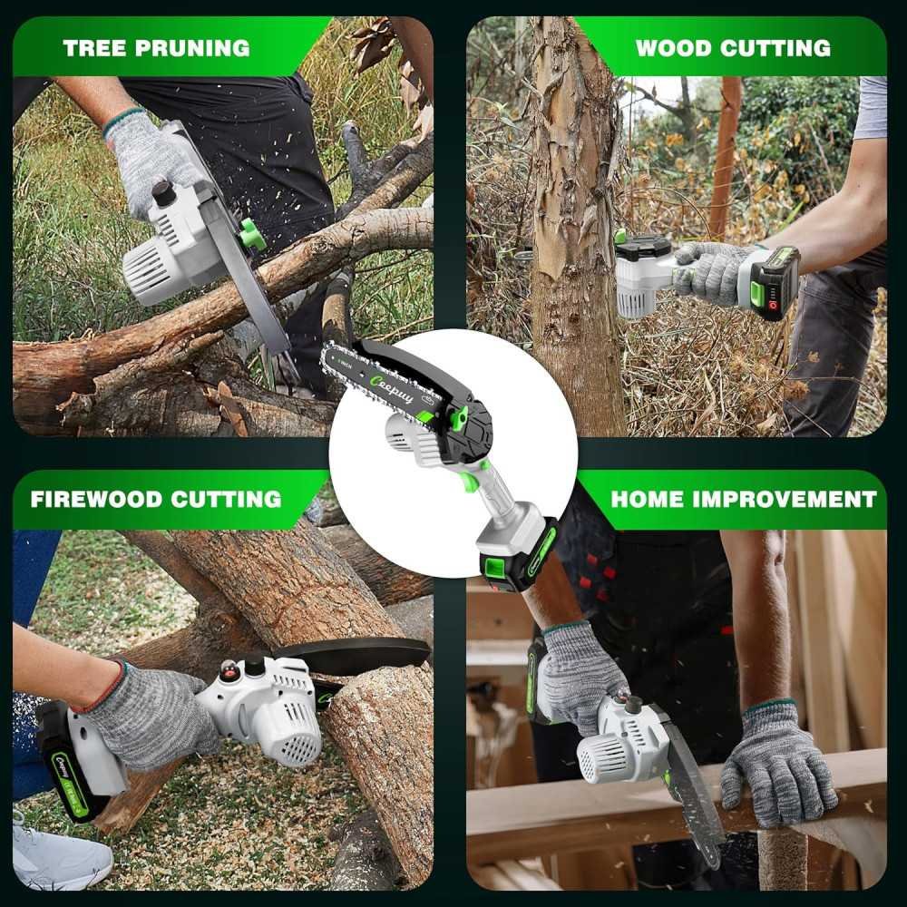 Portable Mini Chainsaw for Tree Branches and Wood Cutting - Includes 2 Batteries and 3 Chains | TekChoice Electronics