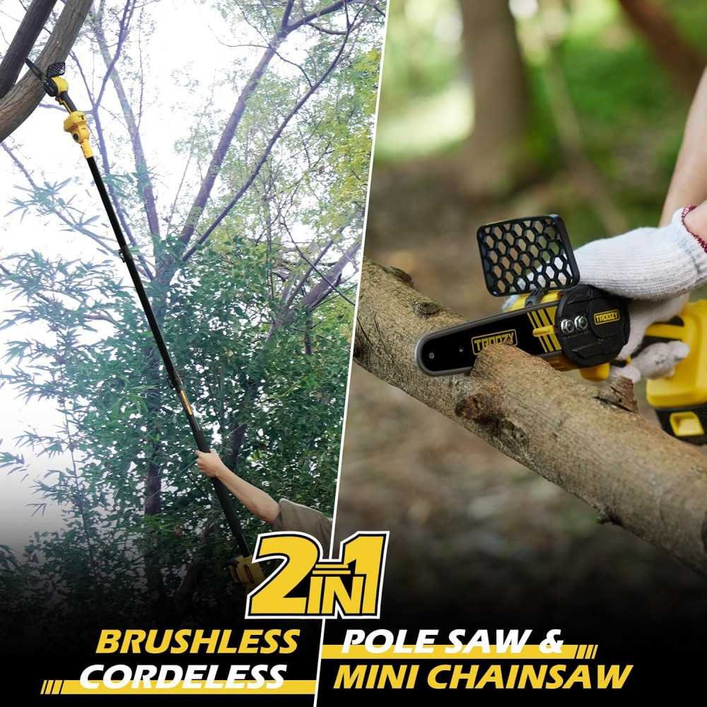 2-in-1 Cordless Pole Saw & Mini Chainsaw Combo for Effortless Tree Pruning and Wood Cutting | TekChoice Electronics